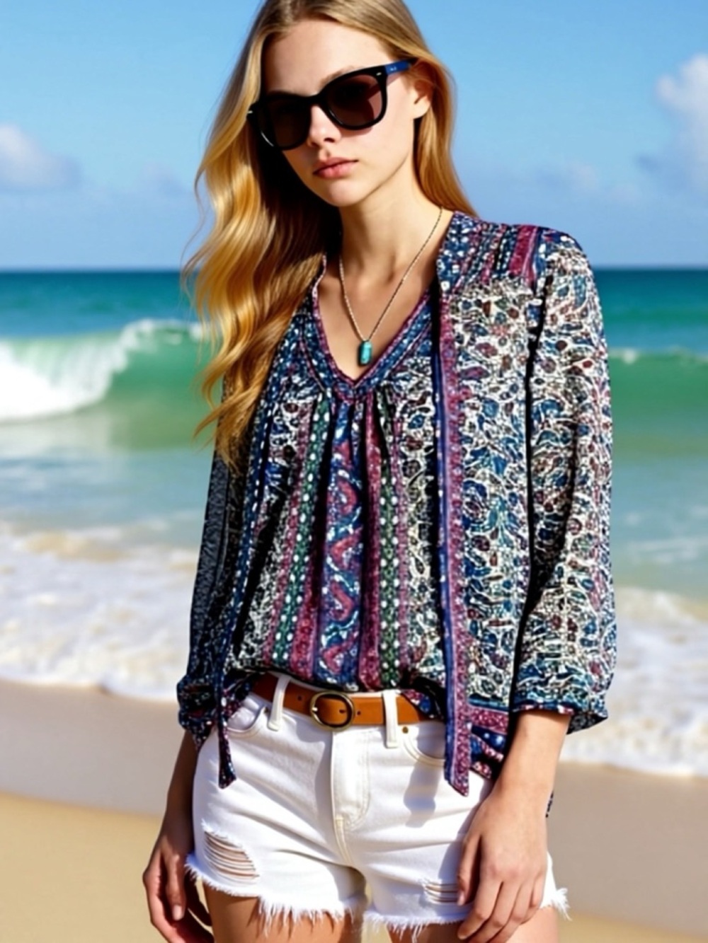 Lucky Brand Paisley Semi Sheer Blouse Size M